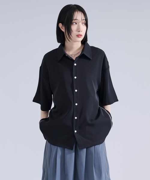 シャツ 2wayサイドジップガラパターンシャツ メンズ レディースの画像