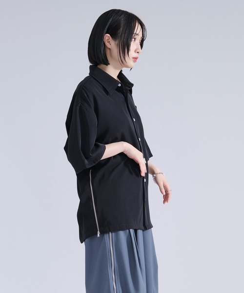 シャツ 2wayサイドジップガラパターンシャツ メンズ レディースの画像