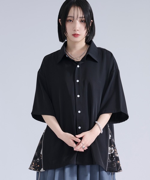 シャツ 2wayサイドジップガラパターンシャツ メンズ レディースの画像