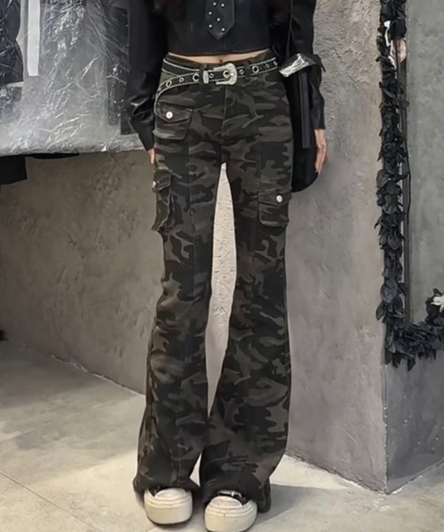 「Sibra」 ブーツカットパンツ S カーキ レディース_画像8