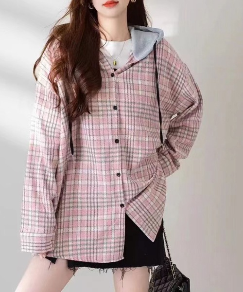 2ly2 パーカー ゆるダボ感が今っぽい♪フード付きチェックトップス
