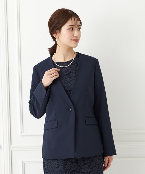 「AIMER」 ノーカラージャケット MEDIUM ネイビー レディース_画像6