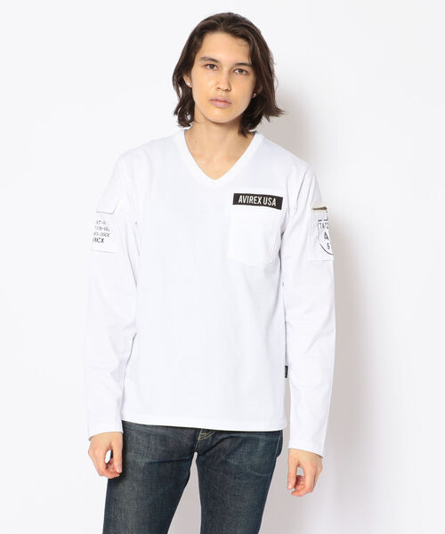 AVIREX tシャツ 「WEB限定」長袖 Vネック ファティーグ Tシャツ