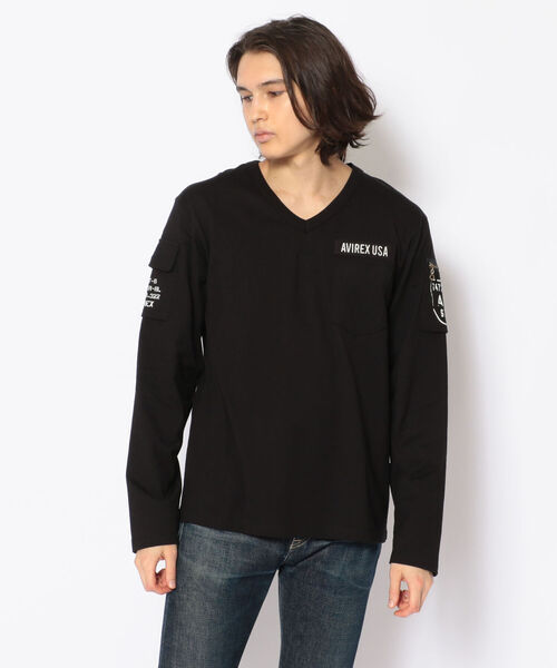 tシャツ 「WEB限定」Vネックファテーグ ロングスリーブティーシャツ/  V-NECK FATIGUE T-SHIRT レディース AVIREX tシャツ 「WEB限定」Vネックファテーグ ロングスリーブ