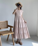 マタニティ ティアードノースリーブロングワンピ...の詳細画像1