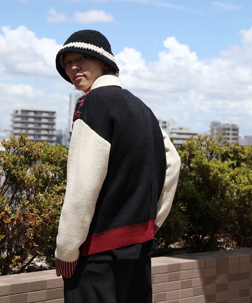 セーター ニット HOOK -original- 古着風 レトロ調 配色 アーガイル柄