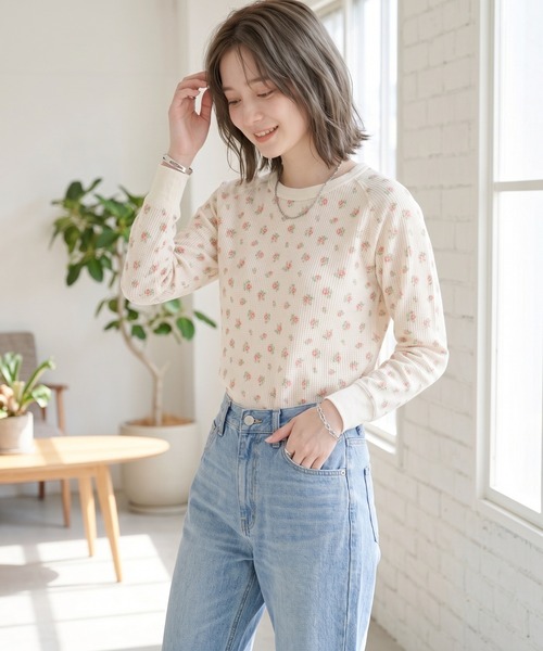 【値下げしました】deco depuis 1985 カットソー ワッフル 花柄 JEMORGAN（ジェーイーモーガン） スマホショルダー tシャツ ワッフル花