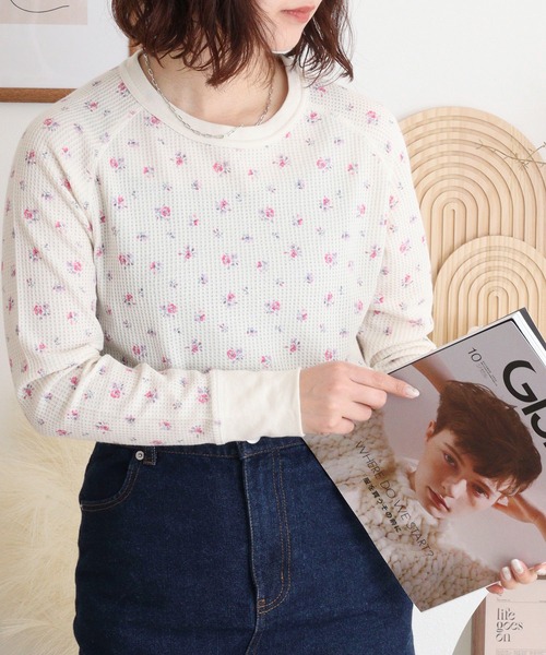 JEMORGAN（ジェーイーモーガン） tシャツ ワッフル花柄ラグランロンT