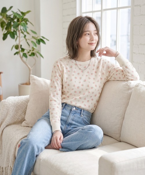 【値下げしました】deco depuis 1985 カットソー ワッフル 花柄 JEMORGAN（ジェーイーモーガン） スマホショルダー tシャツ ワッフル花
