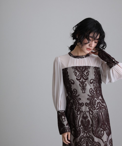 atlo ドレス ミモレ丈＆袖ありフォーマルIラインお呼ばれ結婚式