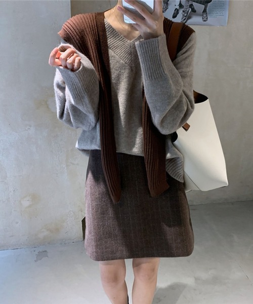 BLANC FICELLE ニット セーター ルーズシルエット Vネックニット