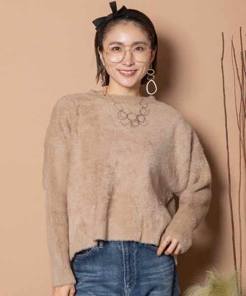 ニット 「小柄女性向け」フェザーヤーンショートニット