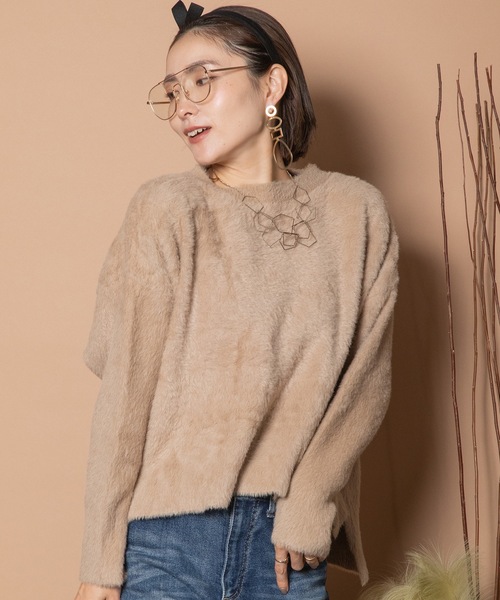 【一部店舗限定】フェザーヤーンショート丈ニット ニット セーター フェザーヤーンショートニット レディース