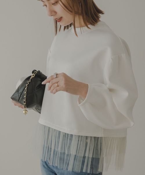 tシャツ チュールフリルドッキングプルオーバー レディース