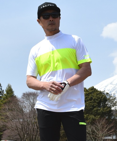デヴァローゴルフ deveroux リブモックネックシャツ L ネオンカラー