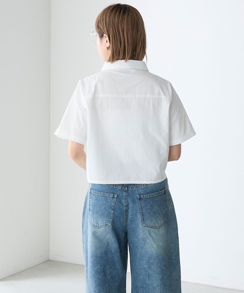forksy. シャツ ブラウス 「forksy.」リボン付きクロップ半袖シャツ 