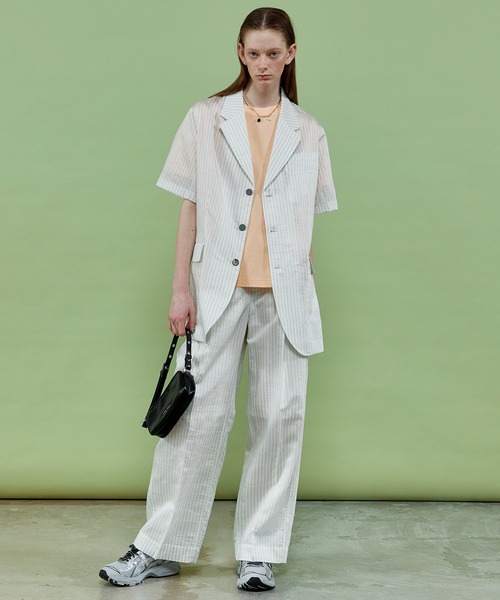 MAISON SPECIAL スラックス パンツ Washable Silky Stripe Easy