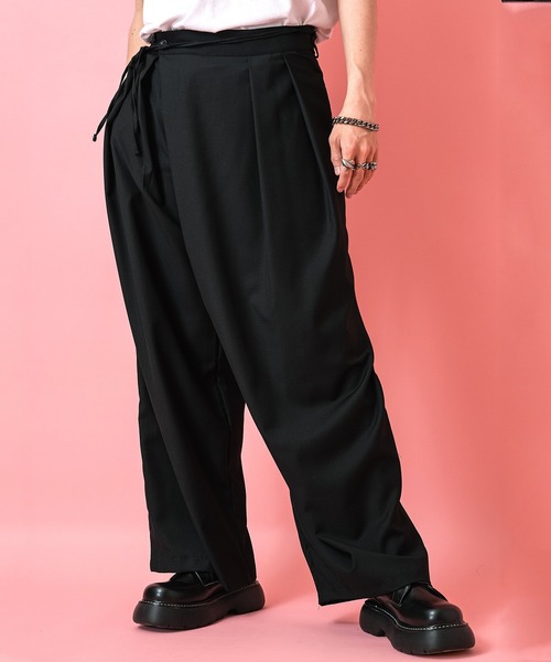 Dead on arrival 24 スラックス風 L スラックス a.p.o.v. ロングコードベルトワイドラップパンツ メンズ
