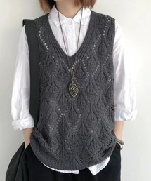 SEU ベスト ジレ ロングシーズン大活躍Vネックダイヤモンド柄透かし