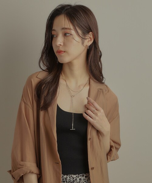 COCOSHNIK ピアス K10ダイヤモンド ケーブルチェーンモチーフ2連