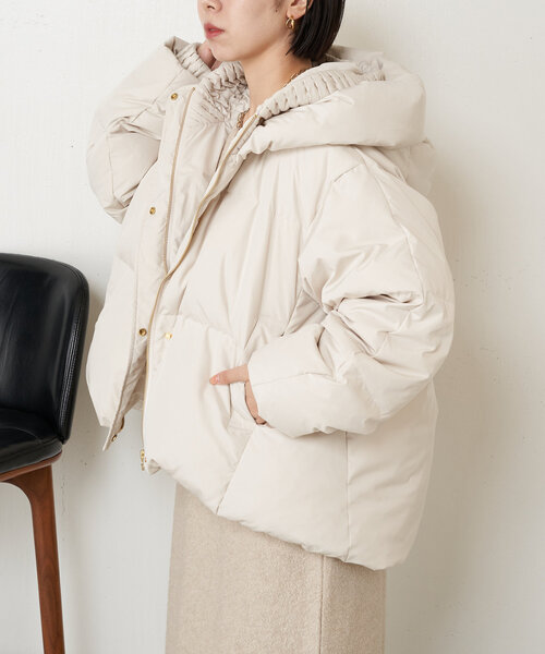 jena リブ襟ショートダウン　アイボリー Jena espace merveilleux ダウンコート ダウンジャケット リブ襟