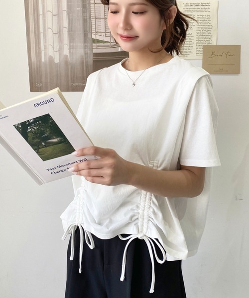 tシャツ タックショルダーリラックスTEE レディース タックショルダーリラックスTEE(FREE WHITE): : ウィメンズ