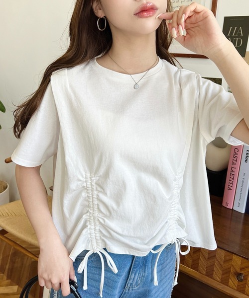 tシャツ M1663 ドロップショルダータックＴ レディース LIAN tシャツ ショルダータックトップス レディース : ZOZOTOWN