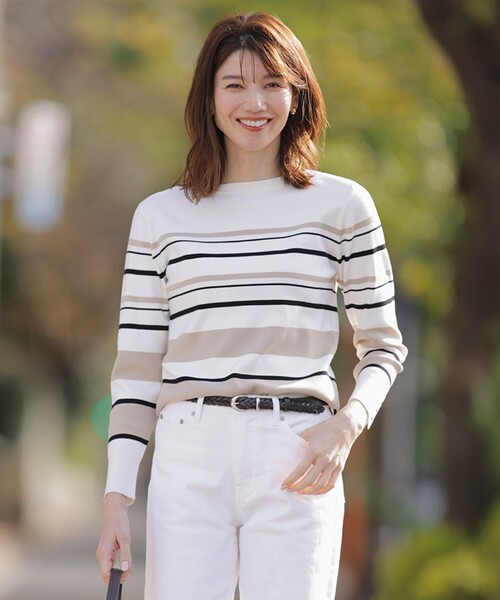 ニット セーター 「洗える」Rayon Stretch Border ニット レディース