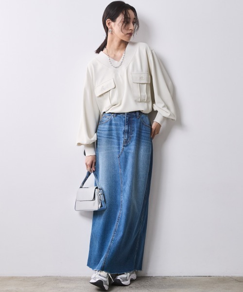 CHIC STYLE（シックスタイル） ブラウス シャツ リブ衿Vネックブラウス