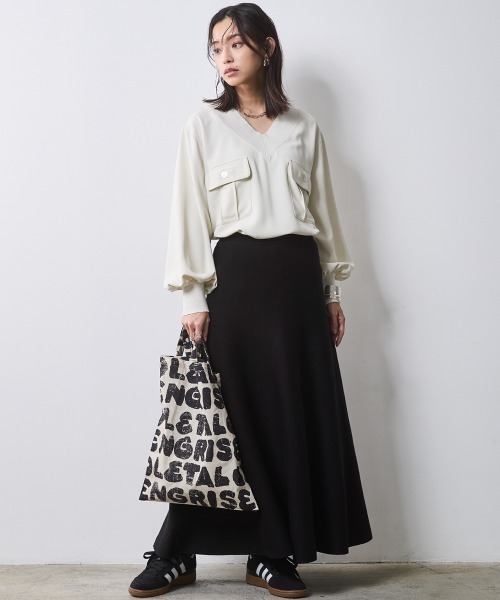 CHIC STYLE（シックスタイル） ブラウス シャツ リブ衿Vネックブラウス