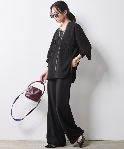 CHIC STYLE（シックスタイル） ブラウス シャツ リブ衿Vネックブラウス
