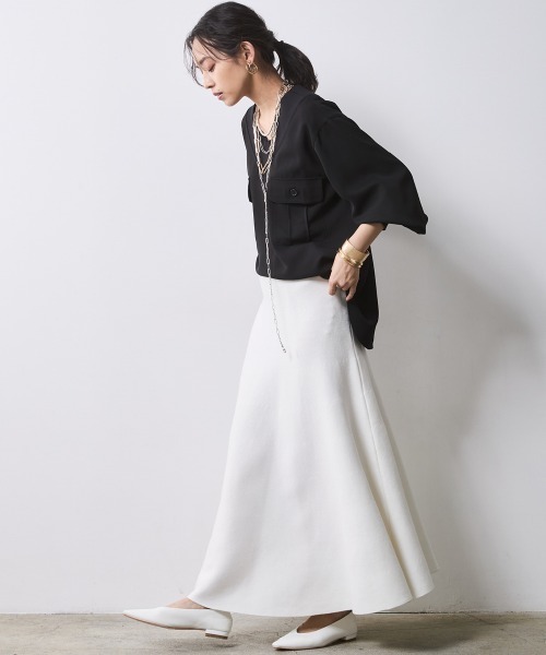 CHIC STYLE（シックスタイル） ブラウス シャツ リブ衿Vネックブラウス