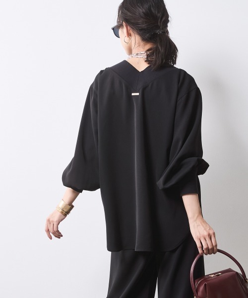 ひで様　　CHIC STYLE Ｖネックブラウス　3L CHIC STYLE（シックスタイル） ブラウス シャツ Vネック袖リブブラウス