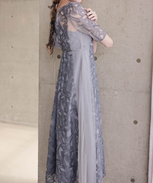 新品✨ドリードール サイドチュールドレス バックリボン 結婚式 オケージョン M Dorry Doll（ドリードール） ドレス サイドチュールオリジナル柄ドレス