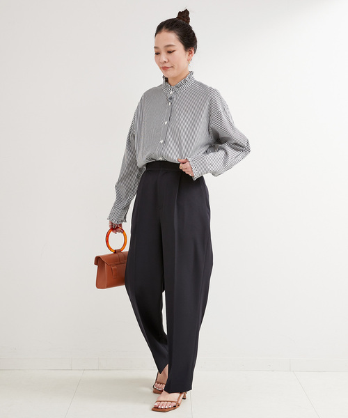 タックテーパードパンツ　濃紺　XS B.C STOCK スラックス パンツ タックテーパードパンツ