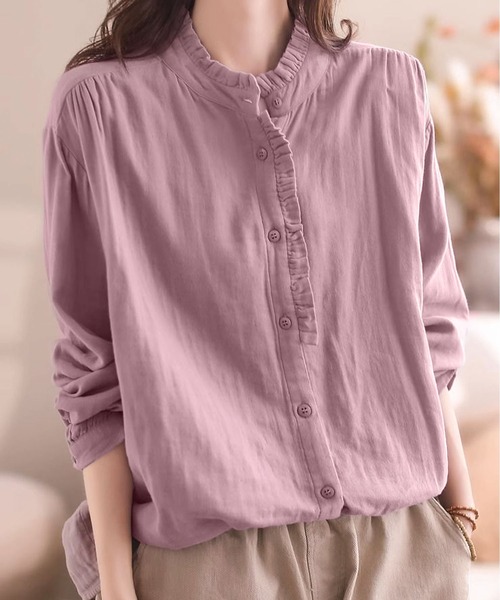 BLANC FICELLE ブラウス シャツ 長袖 フリルシャツ レディース 
