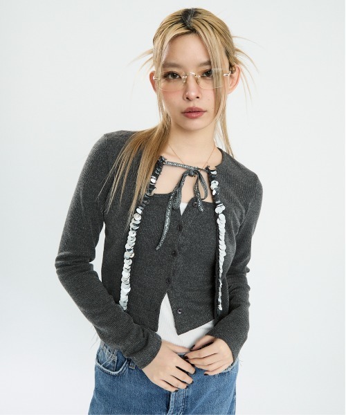 tシャツ スパンコールレイヤードトップス レディース