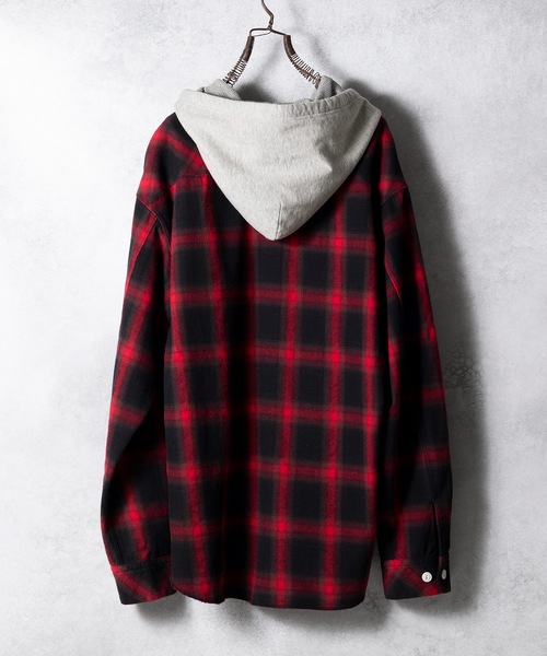 NUMBER (N)INE シャツ COTTON TWILL OMBRE CHECK HOODIE SHIRT