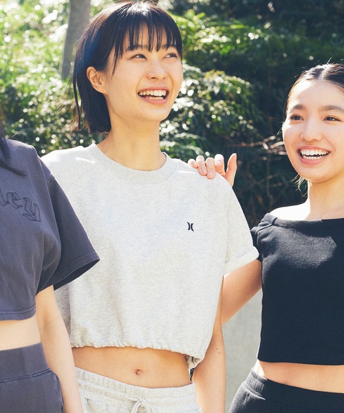 tシャツ 「Hurley/ハーレー」レディーススウェットショートトップス　ヨガ　フィッットネス　TERRY ICON DRAW CORD TOPS レ