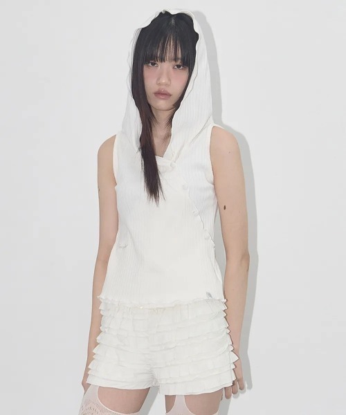 パーカー A'GEM/9 × .kom 「 FANCY CLUB/ファンシークラブ」 BIRD COWL SLEEVELESS/バードカウル スリーブ
