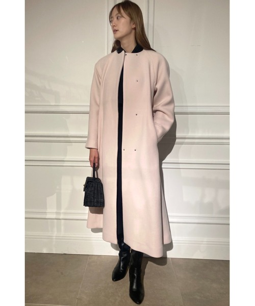 セルフォード　CELFORD ノーカラーコート　ホワイト　羊毛　上品 セルフォード CELFORD カシミヤ混ノーカラーコート （MNT