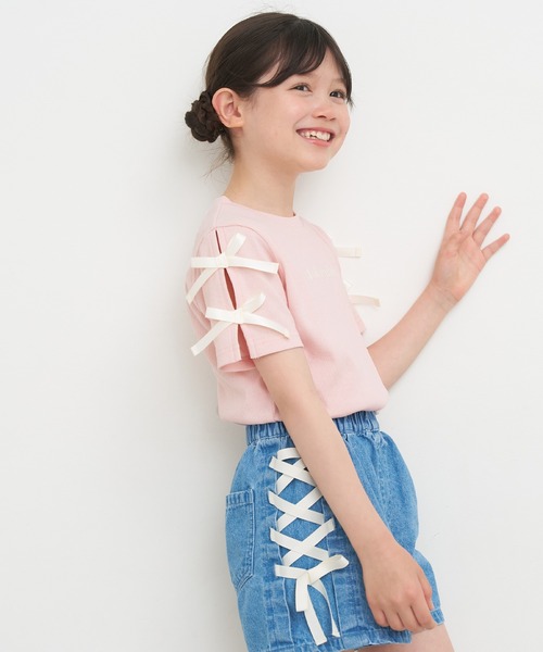 coca（コカ） tシャツ ＼大人気!!再入荷／ キッズ リブ袖リボン半袖T