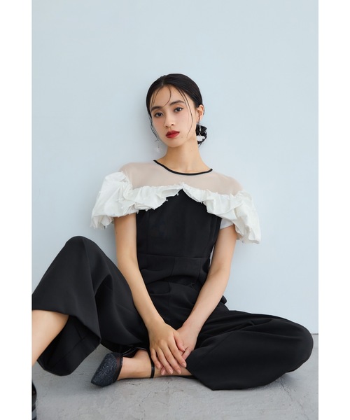 美品 niana ニアナ パンツドレス オールインワン M パーティー 結婚式 niana（ニアナ） パンツドレス フリルオールインワンパンツドレス 結婚
