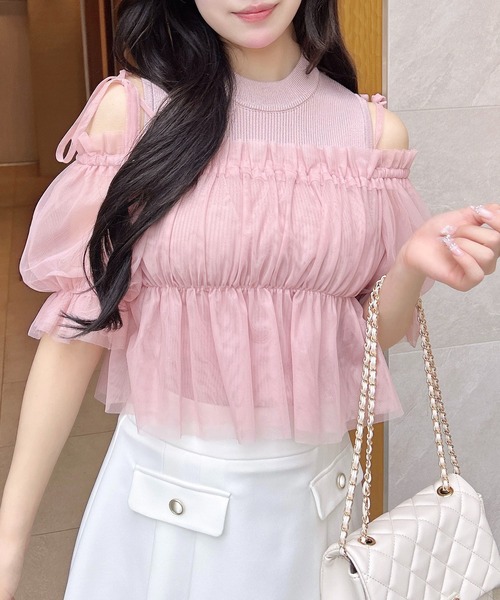 ブラウス シャツ オフショルブラウス×ノースリーブニット レディース INGNI ブラウス シャツ ノースリニット＋オフショルチュール