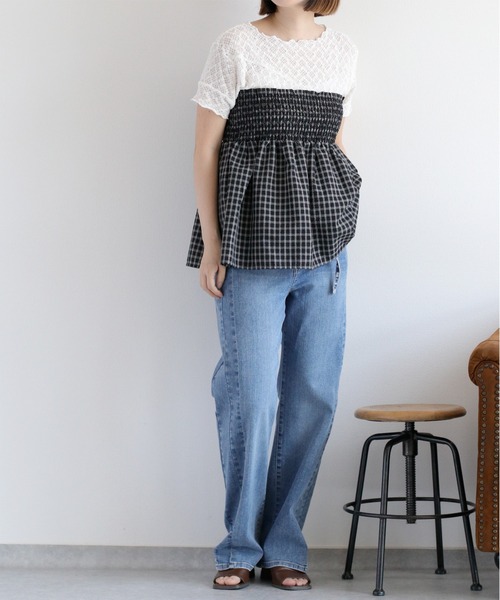 cepo（セポ） ベスト ジレ チェックスモッキングビスチェ レディース