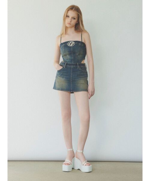 GYDA クラッシュデニムワンピース GYDA ワンピース GD MOLD SIDE OPENスカートライクデニム