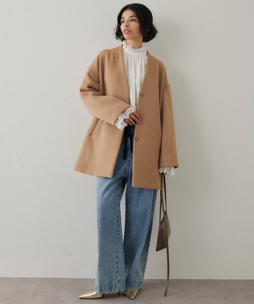 Whim Gazette（ウィム ガゼット） ノーカラーコート コート ダブル
