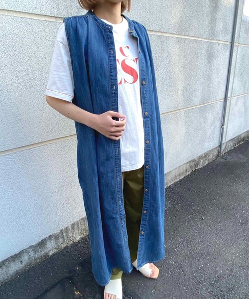 「NANEA」 ノースリーブワンピース ONE SIZE ブルー レディース_画像3