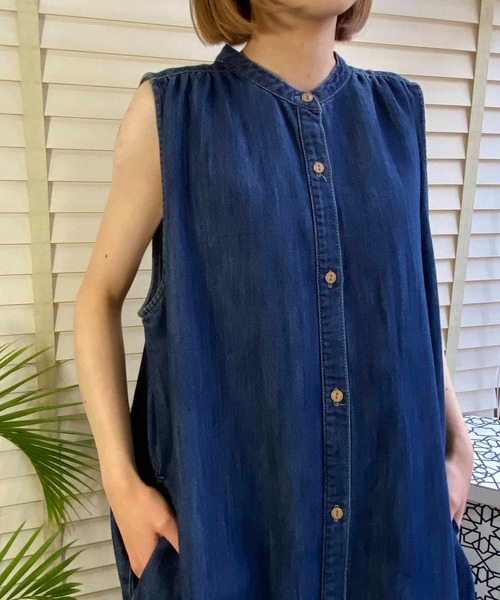 「NANEA」 ノースリーブワンピース ONE SIZE ブルー レディース_画像9