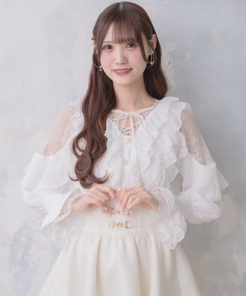 クチュールバイロジータ ブラウス シャツ クロスネックフリルブラウス